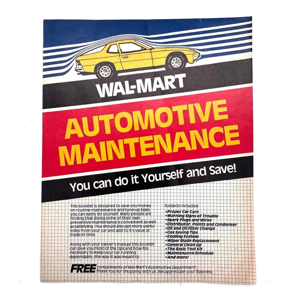 Vintage Wal-Mart Automotive Maintenance Booklet 1980s Pioneer STP Gunk Autolite